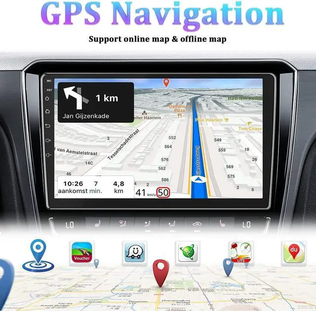 Alt view image 3 of 7 - 10.1 Inch Android Double Din Car Stereo Touch Screen Car Radio with WiFi GPS Navigation Mirror Link Car Multimedia Player Support Bluetooth FM Radio Receiver Dual USB Input with Backup Camera