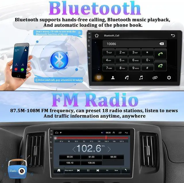 Alt view image 4 of 7 - 10.1 Inch Android Double Din Car Stereo Touch Screen Car Radio with WiFi GPS Navigation Mirror Link Car Multimedia Player Support Bluetooth FM Radio Receiver Dual USB Input with Backup Camera