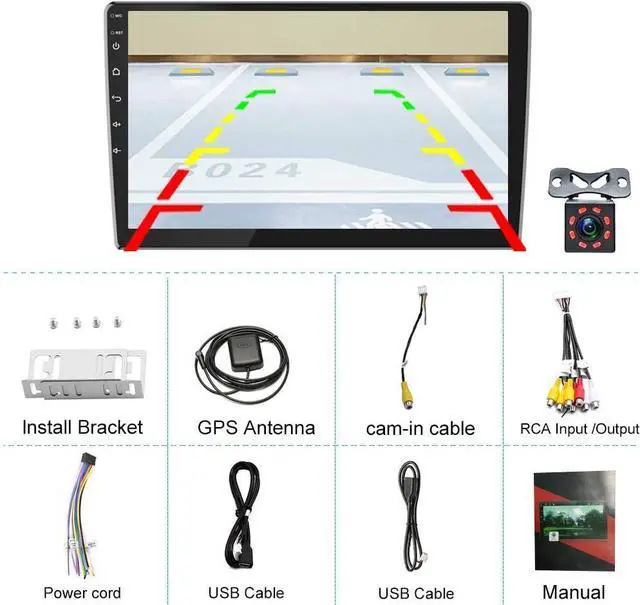 Alt view image 7 of 7 - 10.1 Inch Android Double Din Car Stereo Touch Screen Car Radio with WiFi GPS Navigation Mirror Link Car Multimedia Player Support Bluetooth FM Radio Receiver Dual USB Input with Backup Camera