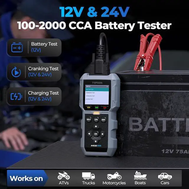 Alt view image 4 of 7 - TOPDON AL500B OBD2 Scanner Battery Tester 2 in 1 Code Reader, Full OBDII Diagnosis, 12V Battery Tests & 12V/24V Cranking Tests, Charging Tests, Scan Tool, Car Diagnostic Tool for All OBDII Cars