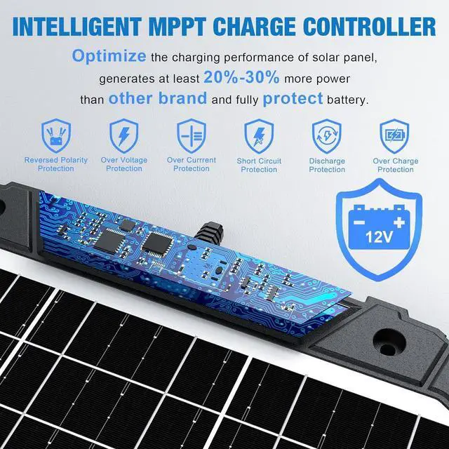 Alt view image 2 of 7 - 25W 12V Solar Powered Battery Charger & Maintainer, Built-in Smart MPPT Charge Controller, Waterproof 25 Watt 12 Volt Solar Panel Trickle Charging Kits for Car Auto Boat RV Marine Trailer