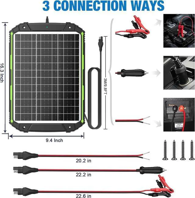 Alt view image 6 of 7 - 25W 12V Solar Powered Battery Charger & Maintainer, Built-in Smart MPPT Charge Controller, Waterproof 25 Watt 12 Volt Solar Panel Trickle Charging Kits for Car Auto Boat RV Marine Trailer