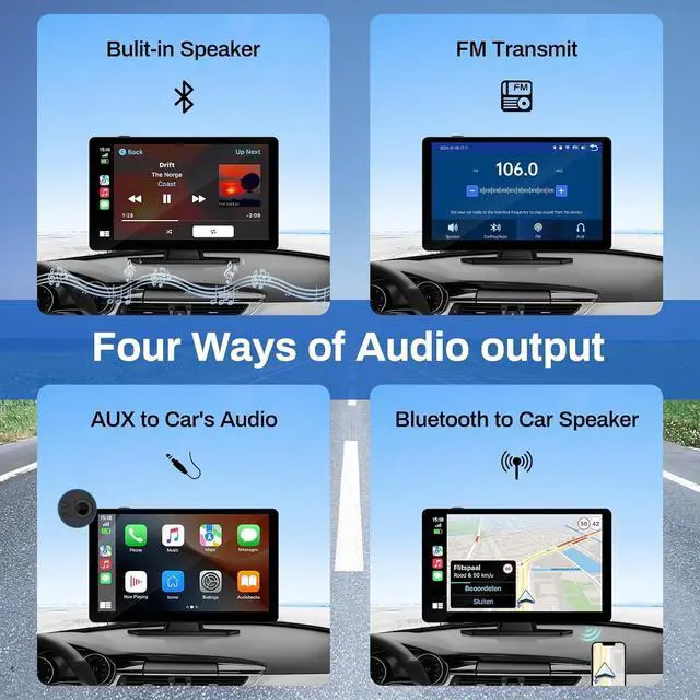 Alt view image 4 of 7 - Wireless Carplay Screen for Car with 4K Dash Cam, 9" Portable Carplay & Android Auto, HD Touchscreen with 1080p Backup Camera, GPS Navigation/Voice Control/Bluetooth/Mirror Link/FM