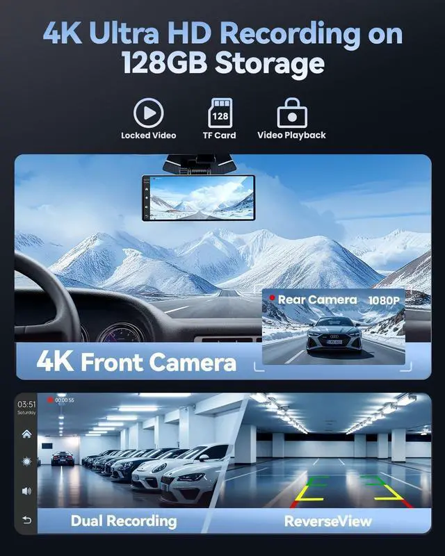 Alt view image 2 of 7 - Carplay Screen for Car, 8.1" HD Portable Touch Screen Car Stereo with Android Auto, 4K Dash Cam, 1080P Backup Camera, GPS Navigation, Mirror Link, Bluetooth, AUX, FM Transmitter