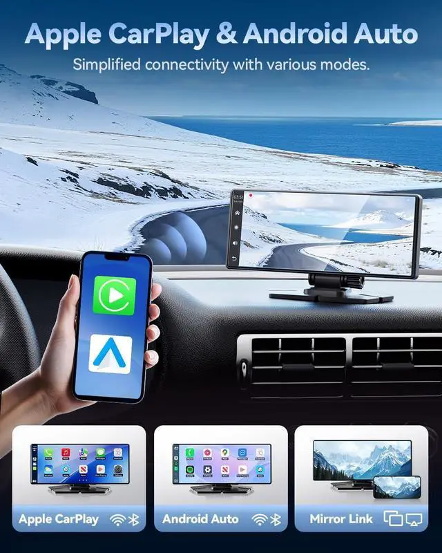 Alt view image 3 of 7 - Carplay Screen for Car, 8.1" HD Portable Touch Screen Car Stereo with Android Auto, 4K Dash Cam, 1080P Backup Camera, GPS Navigation, Mirror Link, Bluetooth, AUX, FM Transmitter