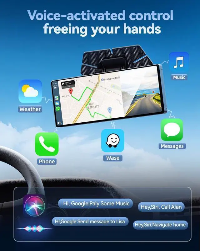 Alt view image 4 of 7 - Carplay Screen for Car, 8.1" HD Portable Touch Screen Car Stereo with Android Auto, 4K Dash Cam, 1080P Backup Camera, GPS Navigation, Mirror Link, Bluetooth, AUX, FM Transmitter