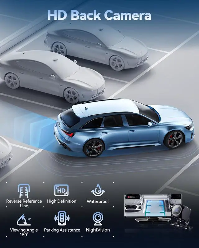 Alt view image 5 of 7 - Carplay Screen for Car, 8.1" HD Portable Touch Screen Car Stereo with Android Auto, 4K Dash Cam, 1080P Backup Camera, GPS Navigation, Mirror Link, Bluetooth, AUX, FM Transmitter