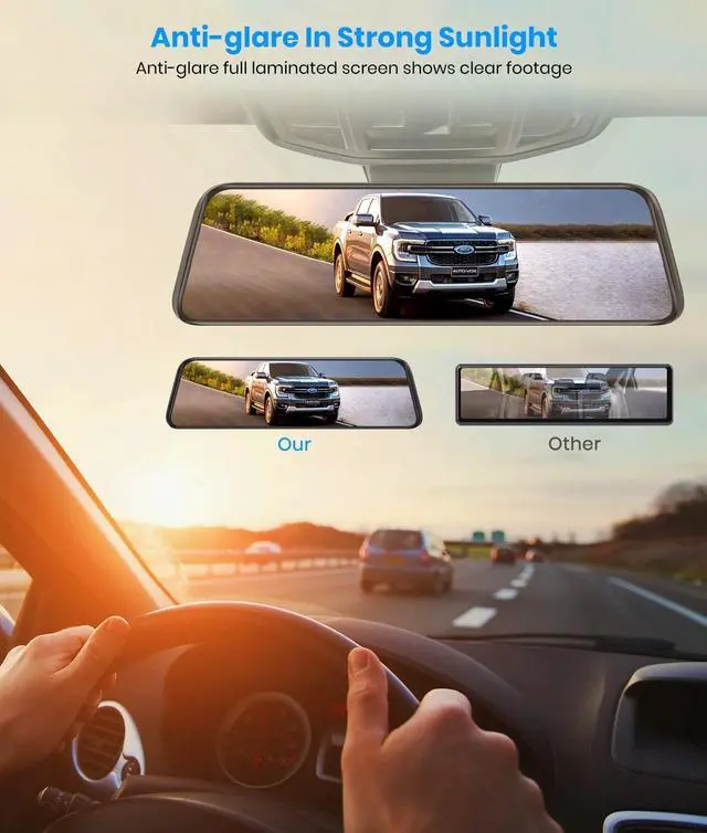 Alt view image 3 of 7 - AUTO-VOX T9PRO OEM Rear View Mirror Camera with Detached Front Lens, 9.35" Full Laminated Touch Screen Mirror Dash Cam Front and Rear with No Glare, Super Night Vision Backup Camera for Car/Truck