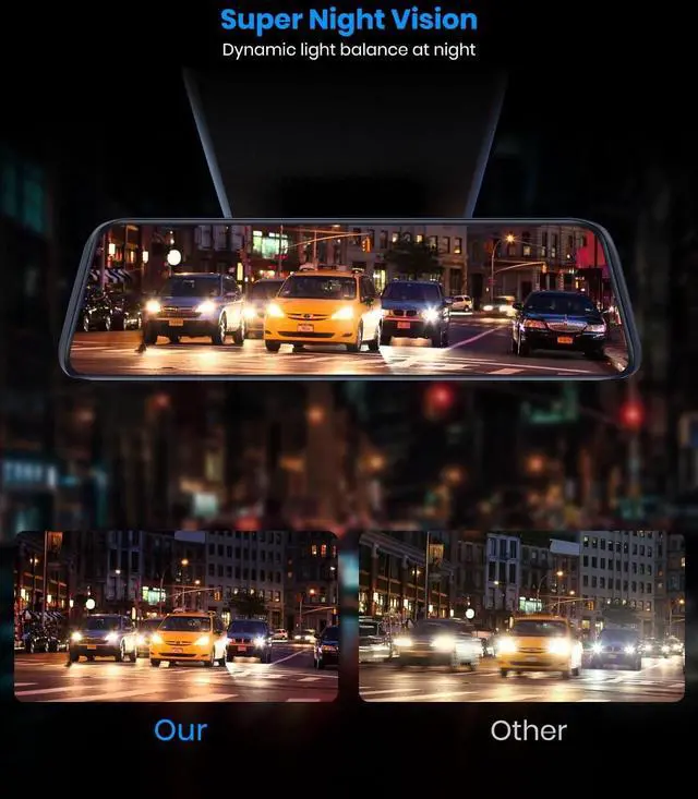 Alt view image 4 of 7 - AUTO-VOX T9PRO OEM Rear View Mirror Camera with Detached Front Lens, 9.35" Full Laminated Touch Screen Mirror Dash Cam Front and Rear with No Glare, Super Night Vision Backup Camera for Car/Truck