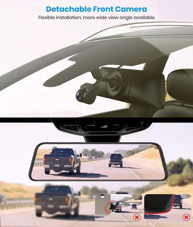Alt view image 5 of 7 - AUTO-VOX T9PRO OEM Rear View Mirror Camera with Detached Front Lens, 9.35" Full Laminated Touch Screen Mirror Dash Cam Front and Rear with No Glare, Super Night Vision Backup Camera for Car/Truck