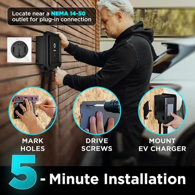 Alt view image 4 of 7 - Ll 2 EV Charger  40 Amp (9.6 kW) 240V Wall 2, NEMA 14-50 Plug, J1772 25' Cable, d Wi-Fi UL, Energy Star and ETL Certified EVSE, Smart Car Charging Station GEN by DT