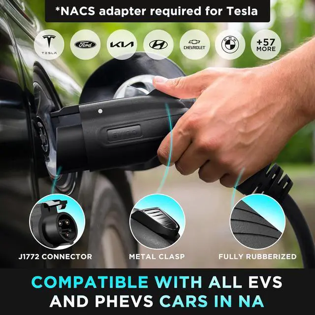 Alt view image 5 of 7 - Level 2 EV Charger - Wall Home EV Charger Level 2 48 Amp for Electric Car - 240V NEMA 14-50 Plug in 11.5kW EVSE J1772 Chargers, Energy Star/UL - Smart Electric Vehicle Charging Stations