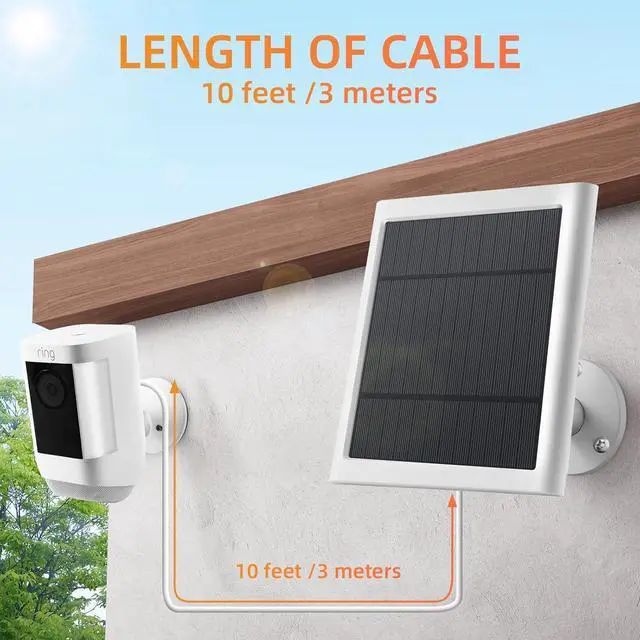 Alt view image 4 of 6 - Solar Panel for Ring Camera, 3 Pack 4W Solar Charger Compatible with Ring Spotlight &All-New Stick Up Outdoor Cam Battery, 10ft Long Cable with USB-C to Rings Barrel Plug Adapter (White)