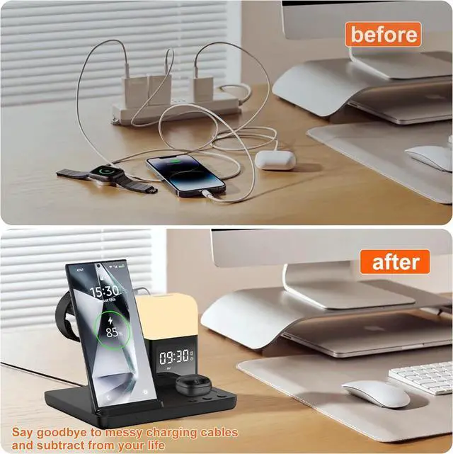 Alt view image 7 of 7 - Wireless Charger for /Android Charging Station 6 in 1 Fast Watch Charger with Alarm Clock-Night Light Compatible for Galaxy S25 Ultra/S24/S23 Only for  Watch7 Galaxy Buds3 Pro(Black)