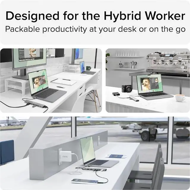 Alt view image 7 of 7 - Plugable USB C Hub Multiport Adapter: 9-in-1 with 140W PD Charging, 4K 60Hz HDMI, 10Gbps Data Transfer, Gigabit Ethernet, SD, for USBC, USB4, Thunderbolt MacBook, Windows, Chromebook (USBC-9IN1E)