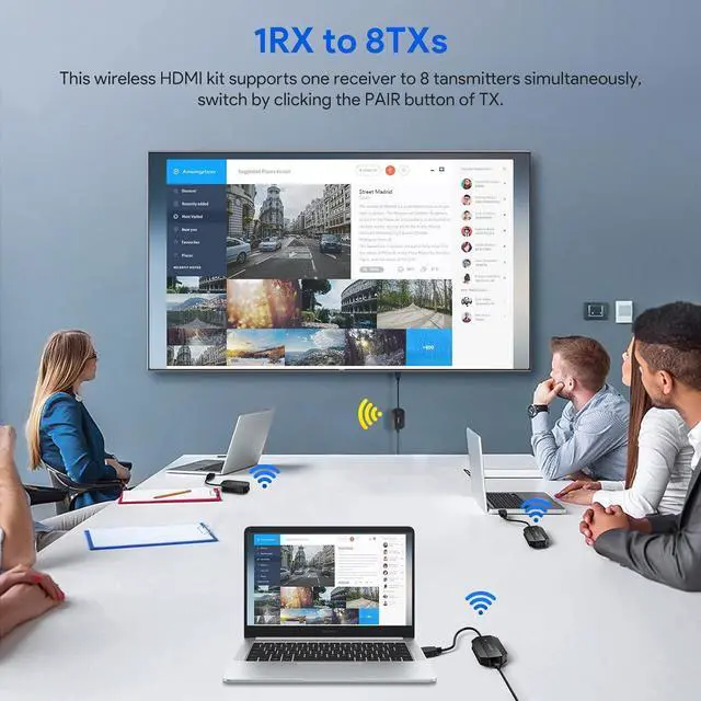 Alt view image 5 of 7 - Wireless HDMI Transmitter and Receiver 4K Decode 1080P Output, Plug & Play, 328FT/100M Long Range Wireless HDMI Extender for Streaming Video/Audio to Monitor from Laptop/PC/HDTV/Projector/Camera