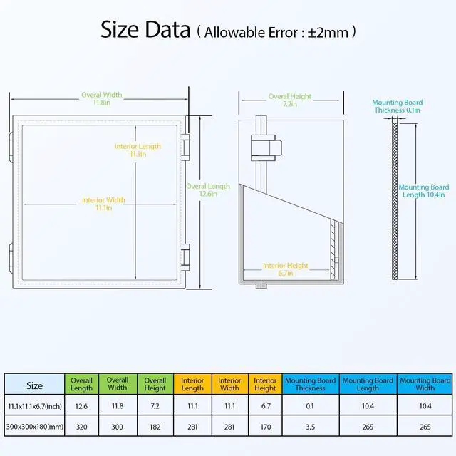 Alt view image 2 of 7 - Junction Box, IP65 Waterproof Dustproof ABS Plastic Enclosure, Outdoor and Indoor Project Box Hinged Clear Cover with Mounting Plate Wall Brackets, Outer Dimension 11.8"x 11.8" x 7.1", Grey