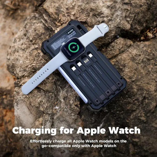 Alt view image 4 of 7 - BLAVOR Solar Power Bank 20000mAh/74000mWh Built-in Cables, Wireless Charger for Apple Watch, 20W Fast Charging Battery Pack with USB C, Flashlight, Solar Charger for iPhone, iPad, iWatch, Samsung