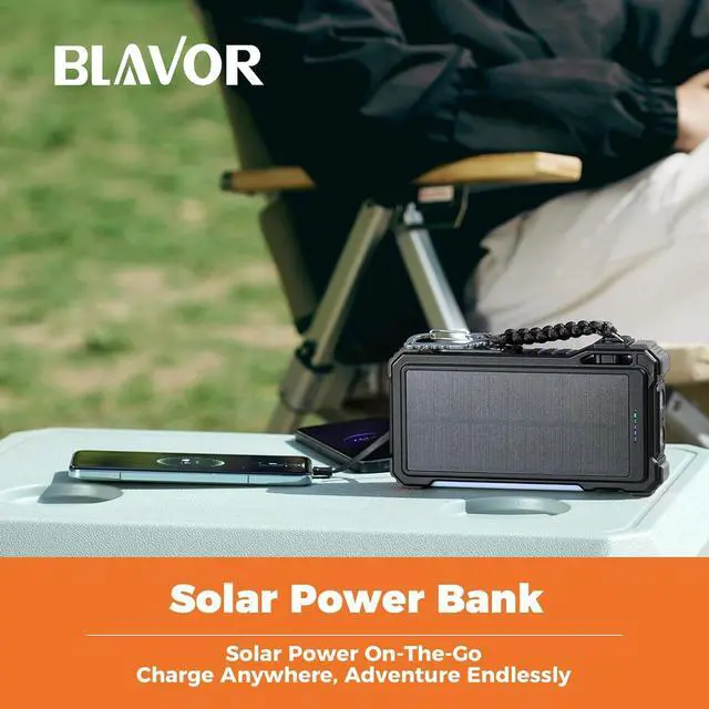 Alt view image 7 of 7 - BLAVOR Solar Power Bank 20000mAh/74000mWh Built-in Cables, Wireless Charger for Apple Watch, 20W Fast Charging Battery Pack with USB C, Flashlight, Solar Charger for iPhone, iPad, iWatch, Samsung