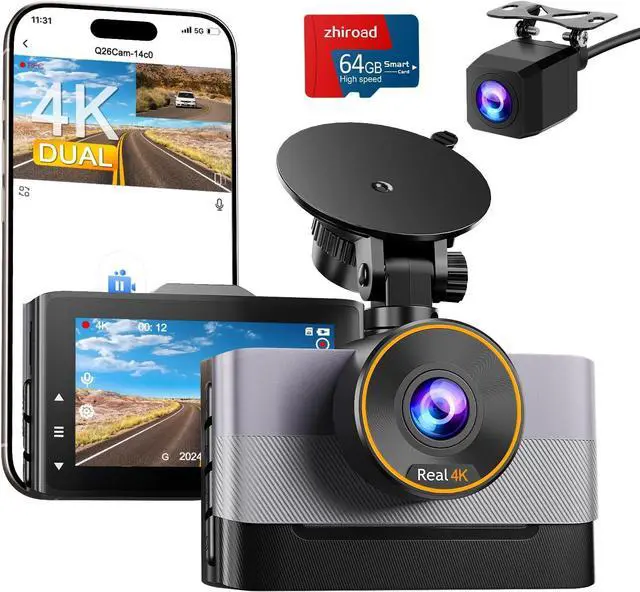 Main image of 4K Dash Cam Front and Rear, Dual Dash Camera for Cars with 64G SD Card, 3" IPS Wireless Dashcam with Night Vision, Time Lapse, 24H Parking Mode, 170° Wide Angle, G-Sensor, Loop Recording, Real WDR