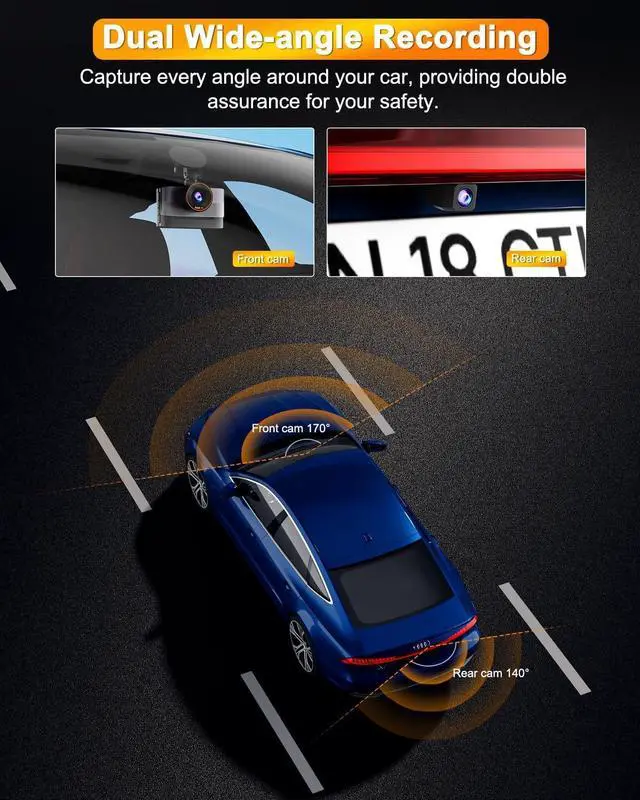 Alt view image 7 of 7 - 4K Dash Cam Front and Rear, Dual Dash Camera for Cars with 64G SD Card, 3" IPS Wireless Dashcam with Night Vision, Time Lapse, 24H Parking Mode, 170° Wide Angle, G-Sensor, Loop Recording, Real WDR