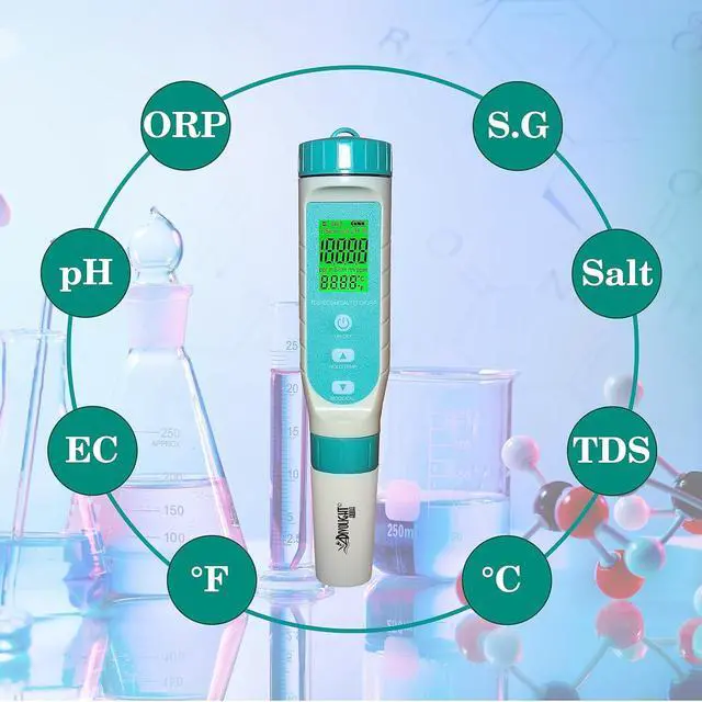 Alt view image 2 of 7 - 7 in 1 Water Quality Tester Pen Meter for Pools, Drinking Aquariums hydroponic Cooking Measure by parameters: PH/TDS/EC/ORP/S.G/Water Salinity/Temp -