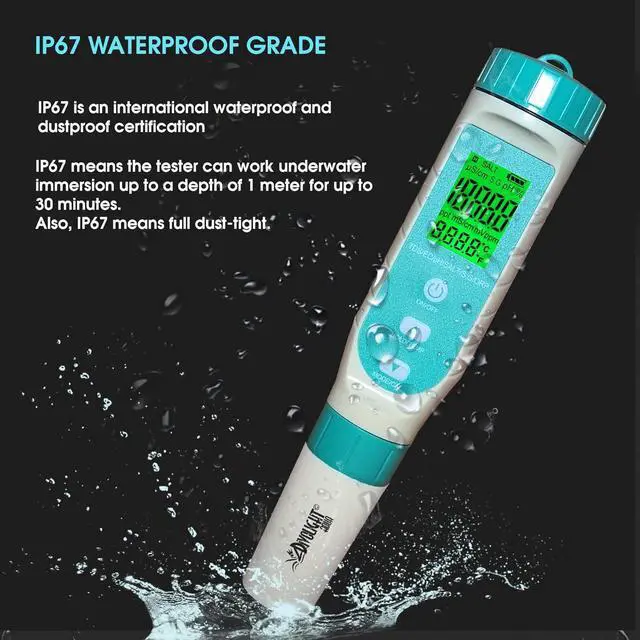 Alt view image 7 of 7 - 7 in 1 Water Quality Tester Pen Meter for Pools, Drinking Aquariums hydroponic Cooking Measure by parameters: PH/TDS/EC/ORP/S.G/Water Salinity/Temp -