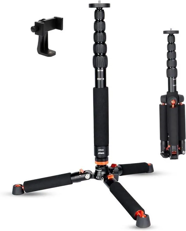 Main image of Camera Aluminum Monopod with Metal Tripod Base.6 Sections 18-69inch Adjustable, Leg Diameter 28mm,up to 13lbs - Black