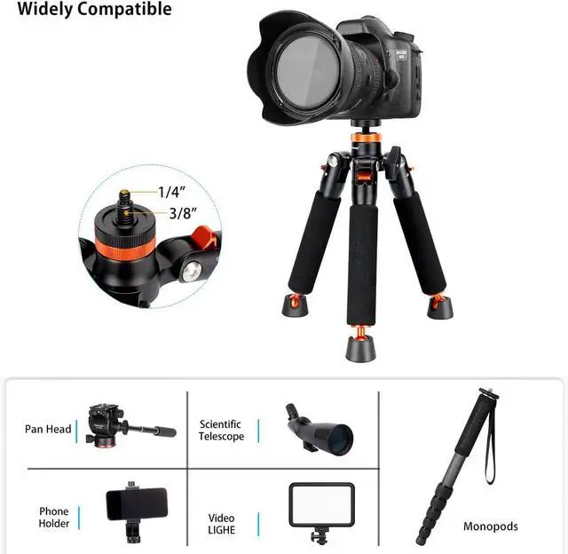 Alt view image 6 of 7 - Camera Aluminum Monopod with Metal Tripod Base.6 Sections 18-69inch Adjustable, Leg Diameter 28mm,up to 13lbs - Black