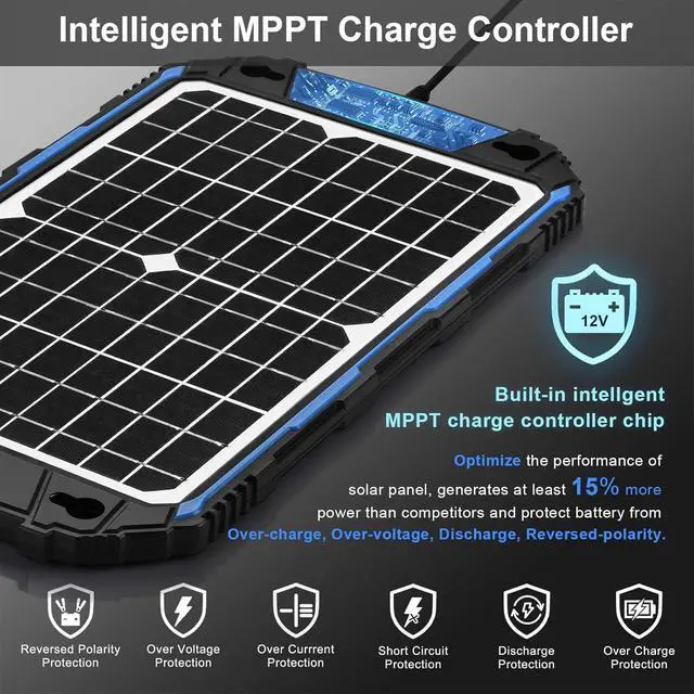 Alt view image 2 of 7 - SUNER POWER Waterproof 12W 12V Solar Battery Charger & Maintainer Pro, Built-in UltraSmart MPPT Charge Controller, 12 Volt Solar Panel Trickle Charging Kits for Car Automotive Boat Marine RV Trailer