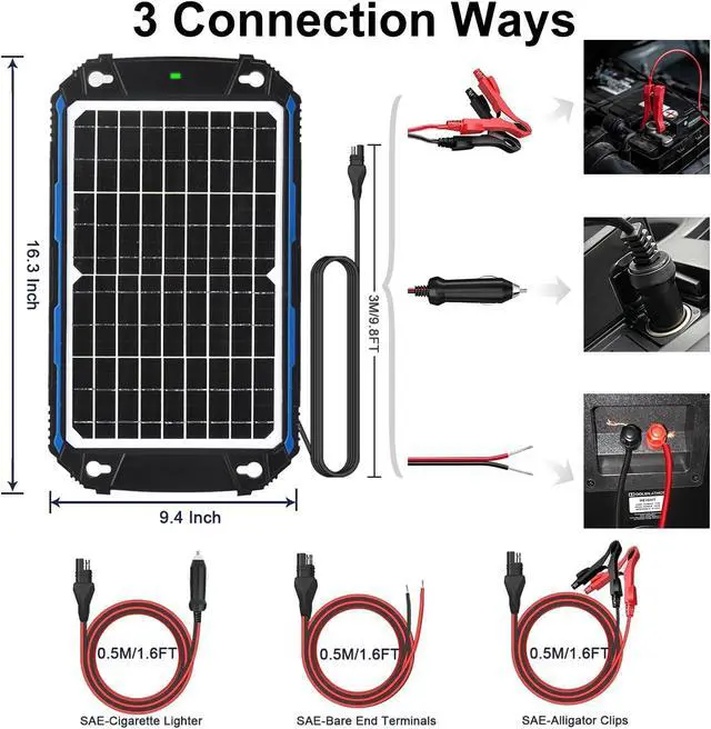 Alt view image 5 of 7 - SUNER POWER Waterproof 12W 12V Solar Battery Charger & Maintainer Pro, Built-in UltraSmart MPPT Charge Controller, 12 Volt Solar Panel Trickle Charging Kits for Car Automotive Boat Marine RV Trailer