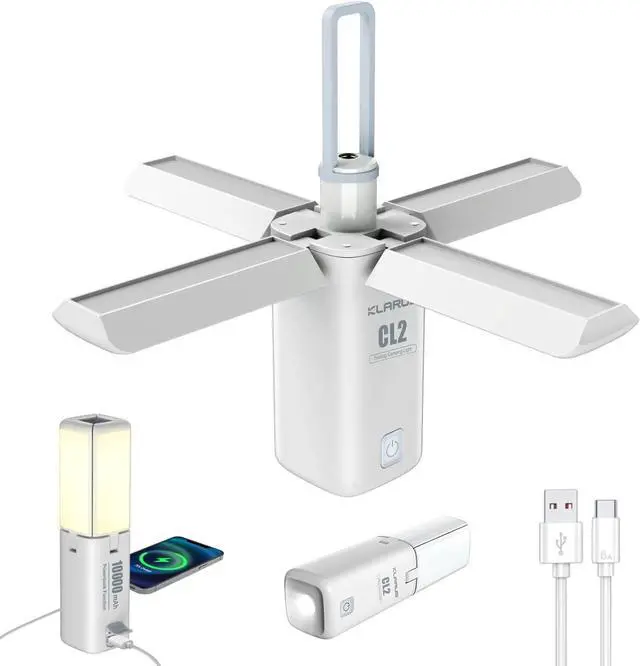 Main image of CL2 Rechargeable Camping Lantern, 750LM 7 Light Modes Waterproof Foldable Tent with Power Supply for Emergency, Camping, Beach, Travel, Outages White 10000mAh  10,000mAh