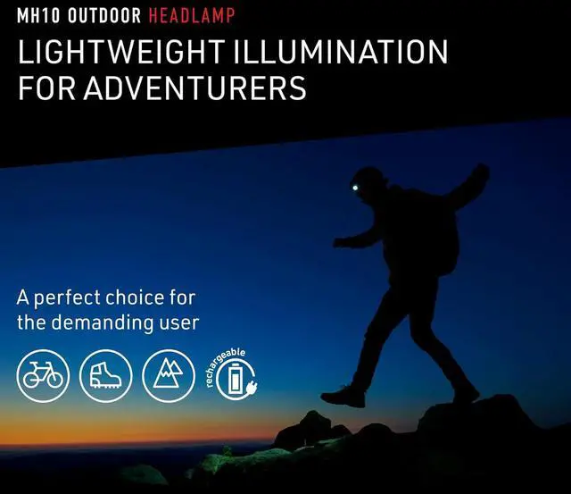 Alt view image 2 of 6 - MH10 Rechargeable Headlamp High Power LED Water Resistant 600 Lumens Hands-Free Light for Outdoor Use Camping Tactical Hunting Fishing Black