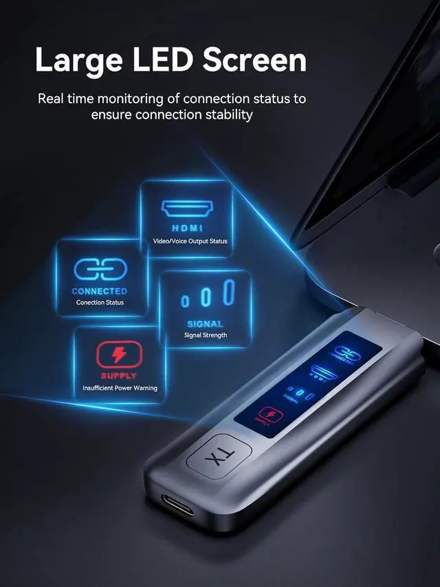 Alt view image 2 of 7 - Wireless HDMI Transmitter and Receiver 4K Larger LED Screen Display Wireless HDMI Extender Sender HD 5G 165FT Streaming Media Video/Audio/File for PC/Laptop/Projector/TV Box/Camera Gray