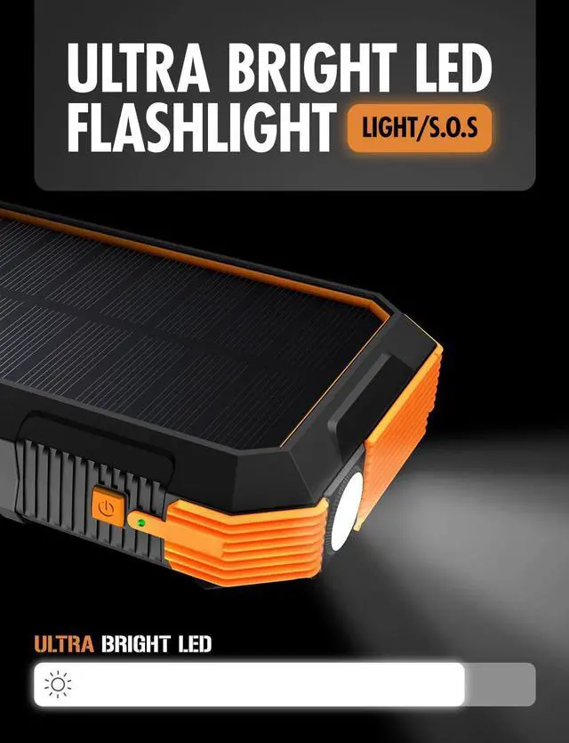 Alt view image 5 of 7 - ToughTested 24,000 mAh Fast Charging Solar Power Bank, Portable Solar Charger External Battery Bank | LED Flashlight, IP67 Waterproof, Dustproof, Shockproof for Camping, Travel & Emergency Use