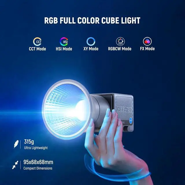 Alt view image 2 of 7 - 60W Portable RGB LED Video Light Handheld Fill Light, APP/2.4G/Panel Control 18 Scenes 8700Lux/1m 2700-6500K CRI97+ Dimmable COB Continuous Output Lighting for Video Recording Streaming, HS60C