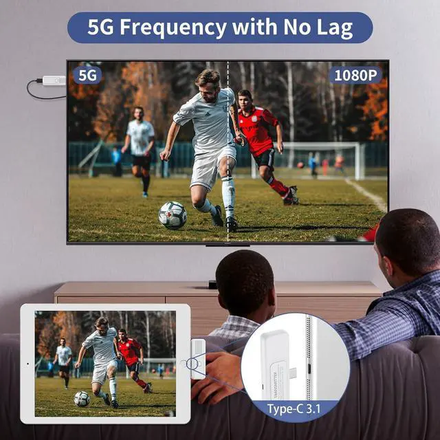 Alt view image 4 of 7 - Wireless HDMI Transmitter and Receiver Upgrade Type-C 3.1 Port Wireless Hdmi Plug & Play Portable 2.4G/5G for Streaming Video and Audio to HDTV/Projector/Monitor from Martphone/Tablet/Laptop