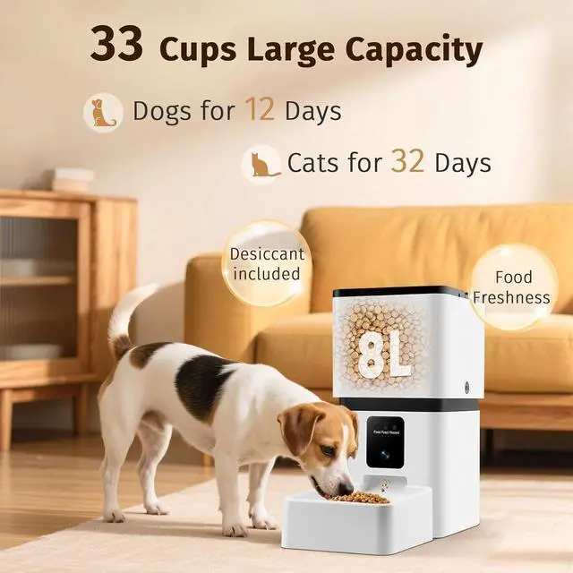 Alt view image 2 of 7 - Automatic Dog Feeder with Camera WiFi: 33 Cups 5G App Control Easy Setup Cat Food Dispenser - HD 1080P Video Recording Timed Pet for Small-Pet