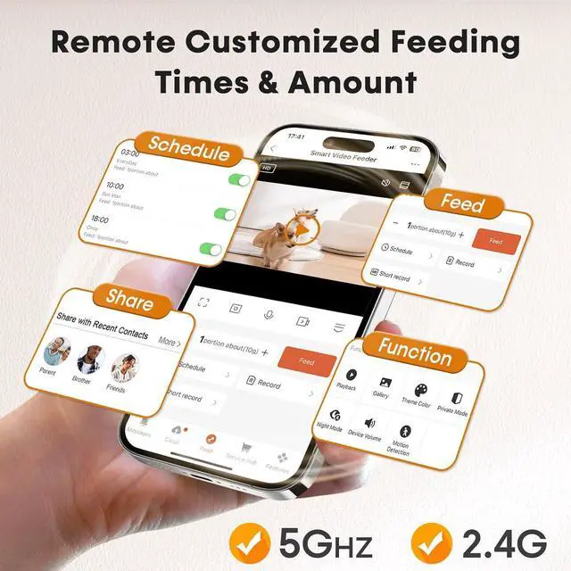 Alt view image 4 of 7 - Automatic Dog Feeder with Camera WiFi: 33 Cups 5G App Control Easy Setup Cat Food Dispenser - HD 1080P Video Recording Timed Pet for Small-Pet