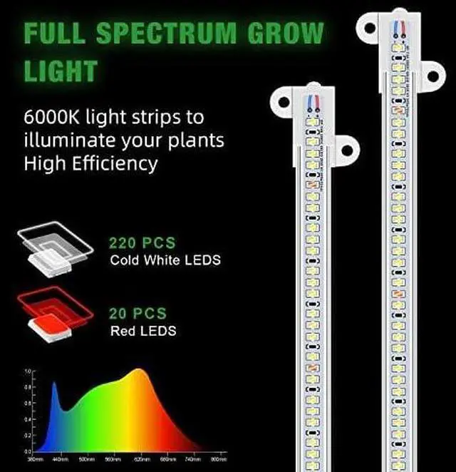 Alt view image 4 of 7 - Grow Light, 360 LEDs Full Spectrum Plant Light for Indoor Plants, 6 Bars/16 in Grow Light Strip with Auto Timer 6/12/16 Hrs, 3 Switch Modes, 5 Dimmable Levels for Green House Hydroponics