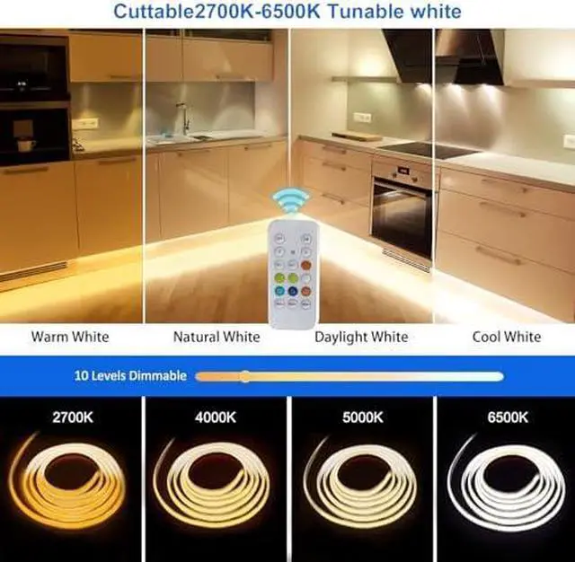 Alt view image 3 of 6 - LED Strip Light 32.8ft, Tunable White Warm White to Cool White LED Strip, 608LEDs/M DC24V Tape Light, CRI90+, Bluetooth App Control, Dimmable Strips for Bedroom, Office, DIY Lighting.