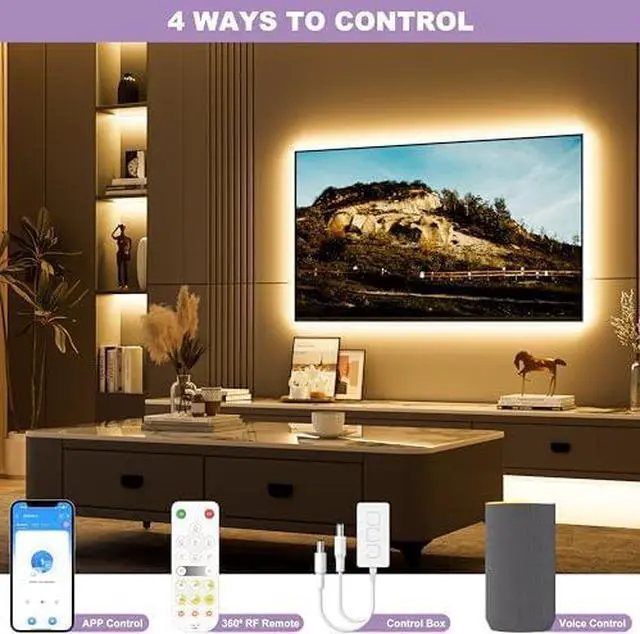 Alt view image 3 of 7 - COB LED Strip Lights 65.6ft/20m,UL-Listed CRI 90+ Dimmable 3000K Warm White Super Bright,with APP Control/RF Remote,Work with Alexa/Google,for Home/Cabinet/Bedroom/Kitchen DIY Lighting Projects