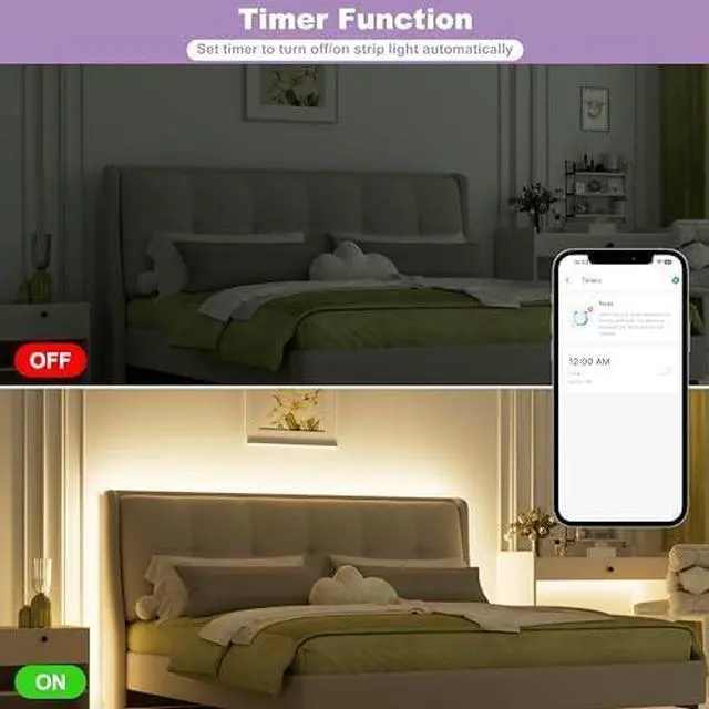 Alt view image 4 of 7 - COB LED Strip Lights 65.6ft/20m,UL-Listed CRI 90+ Dimmable 3000K Warm White Super Bright,with APP Control/RF Remote,Work with Alexa/Google,for Home/Cabinet/Bedroom/Kitchen DIY Lighting Projects