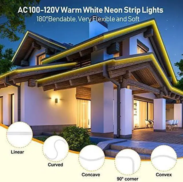 Alt view image 6 of 7 - LED Neon Rope Lights Warmwhite 100FT 30M Flexible AC 110V 120V LED Strip Lights Outdoor Waterproof Plug-Play Strip Lighting Dot Free Connectable Home Commercial Decor Neon Sign ETL FCC