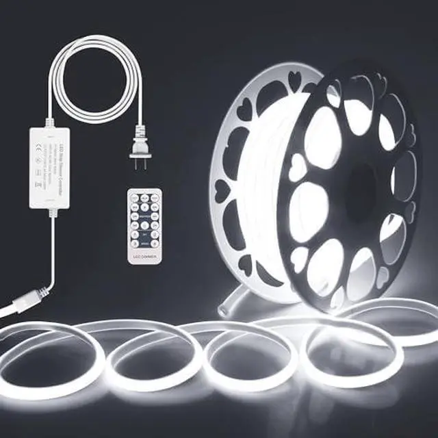 Main image of 65.6ft Outdoor COB LED Strip Lights Waterproof IP67 AC 110V 120V Dimmable LED Light Strip Daylight White 6000K 5760LEDs Uniform Glow Neon Light Strip with Remote for Patio Garden Pool Decor