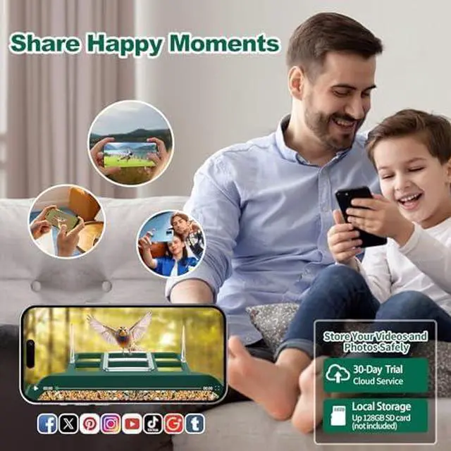 Alt view image 5 of 6 - Bird Feeder with Camera,Smart Birdwatching Camera with Solar Powered,AI Identify Species,Instant Notifications,FHD Live View,Auto Record Video in Backyard,Ideal Gifts for Family and Bird Lovers