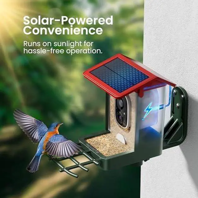 Alt view image 4 of 6 - Smart Bird Feeder with Camera Solar Powered 1080P HD Video, 10,000+ Species AI Recognition, Real-Time App Alerts, and Weatherproof Design for Effortless Birdwatching, Gift for Bird Lovers, Brown