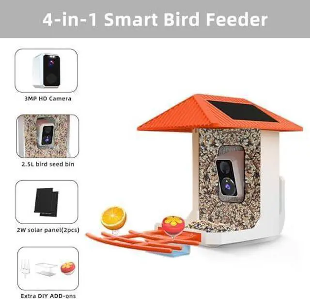 Alt view image 4 of 6 - Smart Bird Feeder with Camera, 2.4G/5G WiFi, 2.5K Video Birds Feeder with Solar Panel, AI Identify, Live View, Capture Bird Video, Instant Arrival Alerts, Ideal Gift for Father's Day