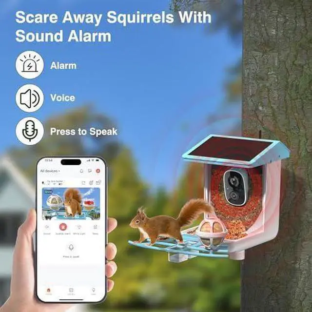 Main image of Bird Feeder with Camera Solar-Ai Species Identification,1296P HD Outdoor Squirrel Proof Smart Bird Feeders Camera Live View, Focus Auto Record Videos