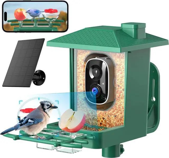 Main image of Bird Feeder with Camera Outdoor Solar: Smart Birdfeeder with AI Recognition - 2K HD Live Stream Video Camera for Outside Wild Birds Garden Decor - Bird Lover Gifts
